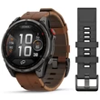 Kép 1/8 - Garmin Fenix 8 Pro 47mm AMOLED Sapphire karbonszürke DLC Titanium barna bőr- és fekete/szürke szilikon szíjjal (ED XD) - 010-03198-40