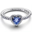 Kép 1/4 - Pandora kék szív szikrázó gyűrű - 198421C05-48