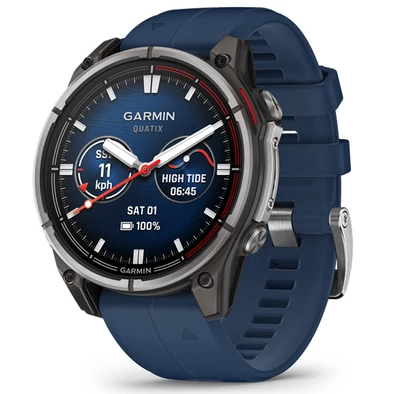 Garmin Quatix 8 – 47 mm, AMOLED, Sapphire Titanium, captain blue szilikon szíjjal (ED XD) - 010-02904-51