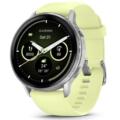 Garmin Venu 4 – 45 mm, ezüst, citromsárga szilikon szíjjal (ED) - 010-03014-02