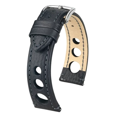 Hirsch fekete borjú bőr óraszíj  18mm - Rally L - 05102050-2-18