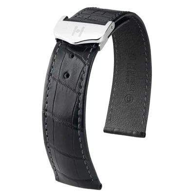 Hirsch fekete aligátor bőr óraszíj  20mm - Voyager - no buckle - 07107459-0-2018