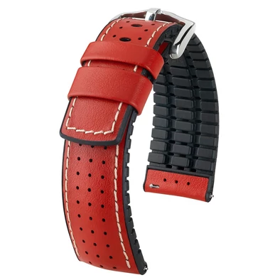 Hirsch piros borjú bőr/ kaucsuk óraszíj  20mm - Tiger L - 0915075020-2-20