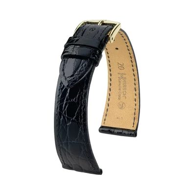 Hirsch fekete kajmán bőr óraszíj  16mm - Genuine Croco M - 18800850OE-1-16