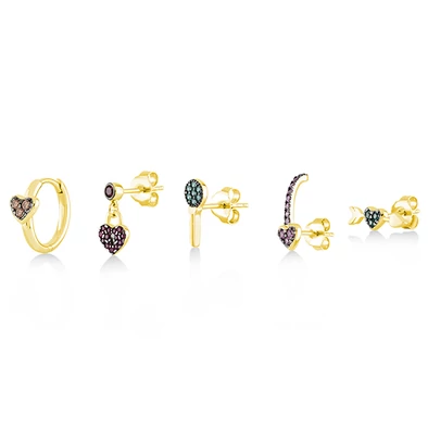 Kurshuni női félpár fülbevaló szett - RNKX189-3Y-AU - Heart