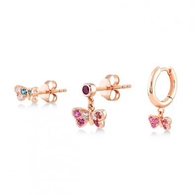 Kurshuni női félpár fülbevaló szett - RNKX265-3YRG - Mini Butterfly