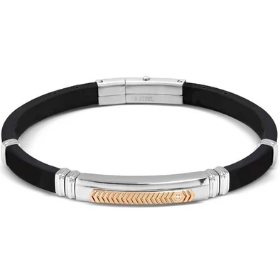 Nomination City fekete kaucsuk bicolor férfi karkötő - 028819/059