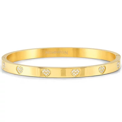 Nomination arany színű nemesacél karperec cirkónia szívekkel - 029503/006