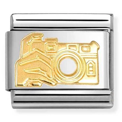 Nomination sárga arany kéz és fényképezőgép ezüst charm  - 030108/17