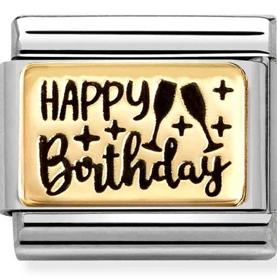 Nomination arany "Happy Birthday" ezüst charm  - 030166/60