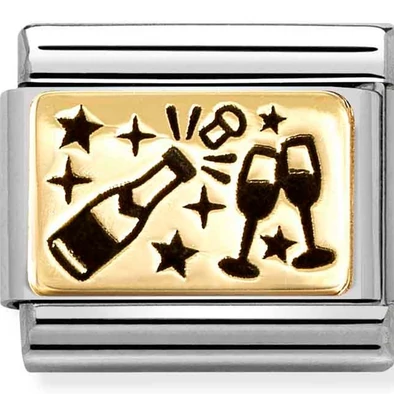Nomination arany pezsgő és poharak ezüst charm  - 030166/61