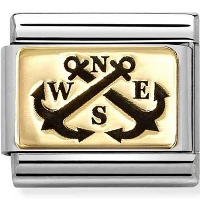 Nomination arany égtájak és horgonyok ezüst charm  - 030166/62