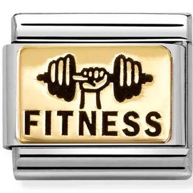 Nomination arany "FITNESS" súlyzó és kéz ezüst charm  - 030166/64
