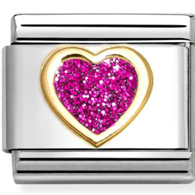 Nomination pink glitter szív charm - 030220/09