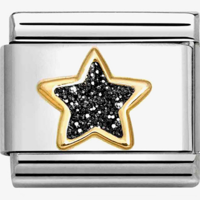Nomination fekete glitter arany csillag charm - 030220/20