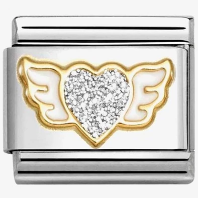 Nomination szárnyas glitter szív arany foglalatban ezüst charm  - 030220/23 Nomination szárnyas glitter szív arany foglalatban ezüst charm  - 030220/23
