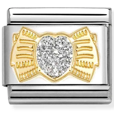 Nomination glitter szív arany masnival ezüst charm  - 030220/25 Nomination glitter szív arany masnival ezüst charm  - 030220/25