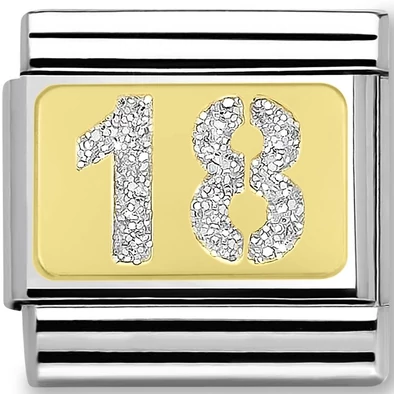 Nomination aranyozott "18" ezüst glitter charm - 030224/01