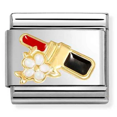 Nomination sárga arany piros rúzs fehér virággal ezüst charm  - 030272/96