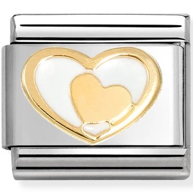 Nomination sárga arany és fehér szív ezüst charm  - 030283/27