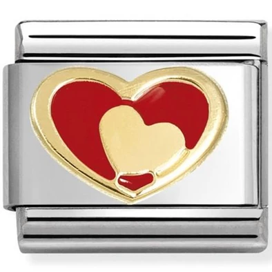 Nomination sárga arany és piros szív ezüst charm  - 030283/28