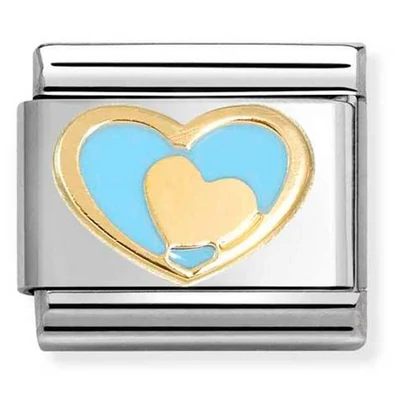 Nomination sárga arany és kék szív ezüst charm  - 030283/31