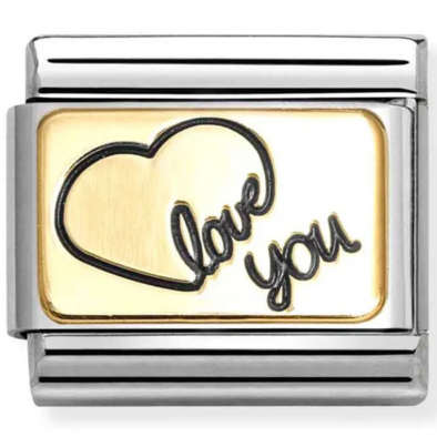 Nomination arany "love you" szív ezüst charm - 030284/60