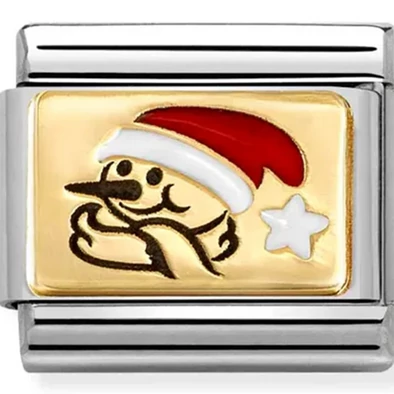 Nomination arany hóember mikulássapkában ezüst charm  - 030289/12