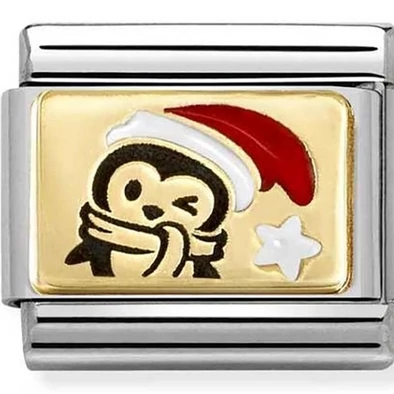 Nomination arany pingvin mikulássapkában ezüst charm  - 030289/13