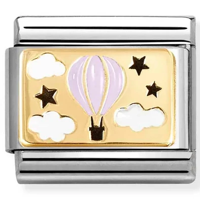 Nomination arany rózsaszín hőlégballon felhők és csillagok ezüst charm  - 030289/16