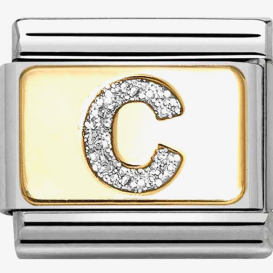 Nomination arany glitter C betű charm - 030291/03