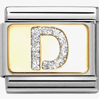 Nomination arany glitter D betű charm - 030291/04