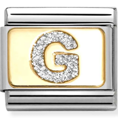 Nomination arany glitter G betű charm - 030291/07