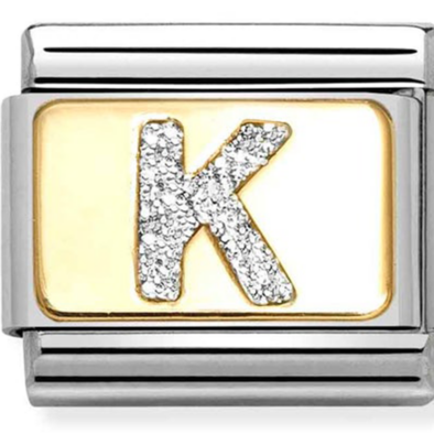 Nomination arany glitter K betű charm - 030291/11