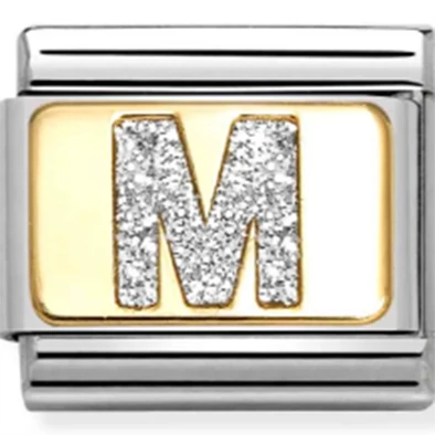 Nomination sárga arany glitter M betű ezüst charm  - 030291/13