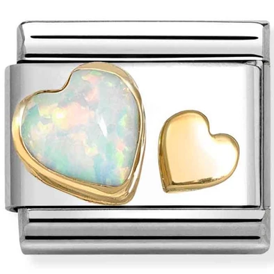 Nomination opál és arany szívek ezüst charm - 030520/10