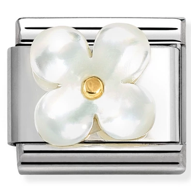 Nomination fehér virág ezüst charm  - 030521/02