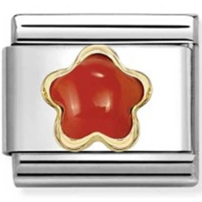 Nomination arany szegélyes bordó virág charm - 030522/11