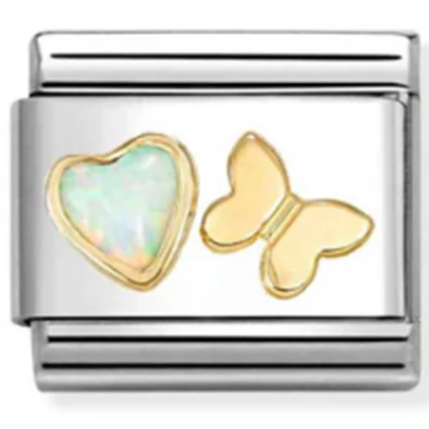 Nomination opál szív és pillangó charm - 030523/11