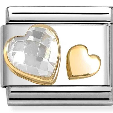 Nomination cirkónia és sárga arany szívek ezüst charm  - 030613/08