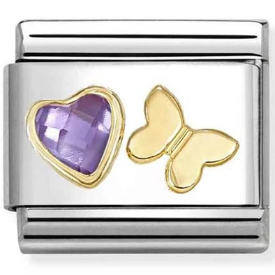 Nomination lila szív és pillangó charm - 030613/13