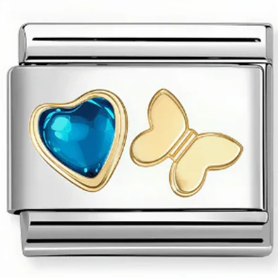 Nomination kék szív és pillangó charm - 030613/16