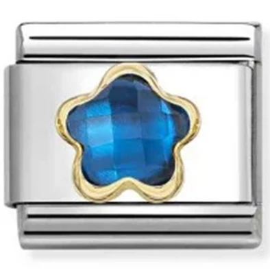 Nomination arany szegélyes kék virág charm - 030615/007