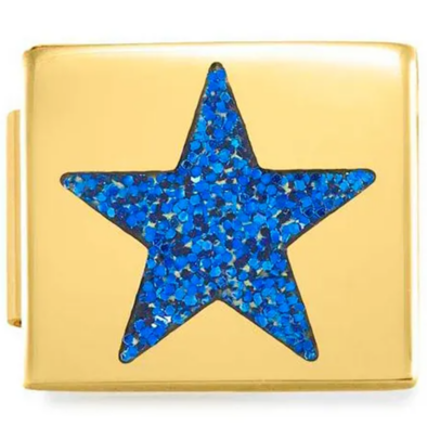 Nomination arany kék glitter csillag charm - 230204/01