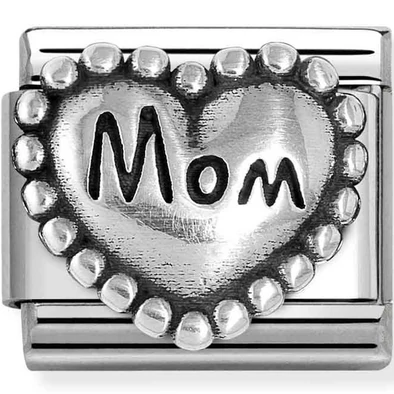 Nomination "MOM" ezüst gyöngyös szív charm  - 330101/79