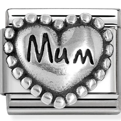 Nomination ezüst vintage "MUM" szív charm  - 330101/80