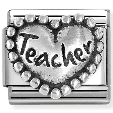 Nomination "Teacher" gyöngyös szív ezüst charm  - 330101/89