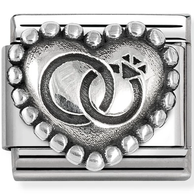 Nomination esküvő, karikagyűrűk gyöngyös szív ezüst charm  - 330101/90