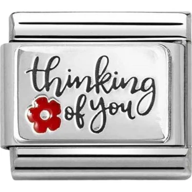 Nomination piros virágos "Thinking of you" ezüst charm  - 330210/04