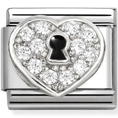 Nomination cirkónia köves szív kulcslyukkal ezüst charm  - 330328/09